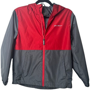 eddie bauer Boys Gray Red Color Long Sleeve Puffer Jacket 10/12 M Full Zip A44